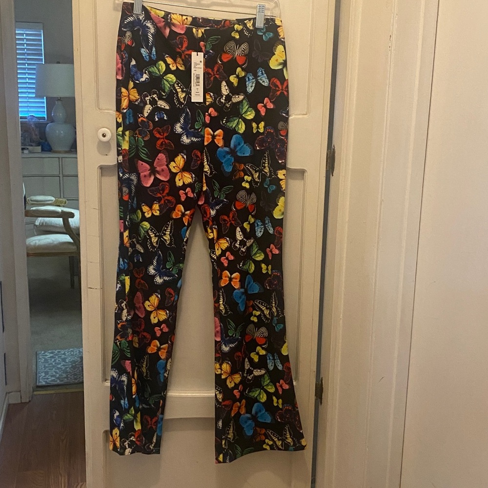 Alice + Olivia Multicolor bootcut pants, Butterfly Print, polyester, size 4